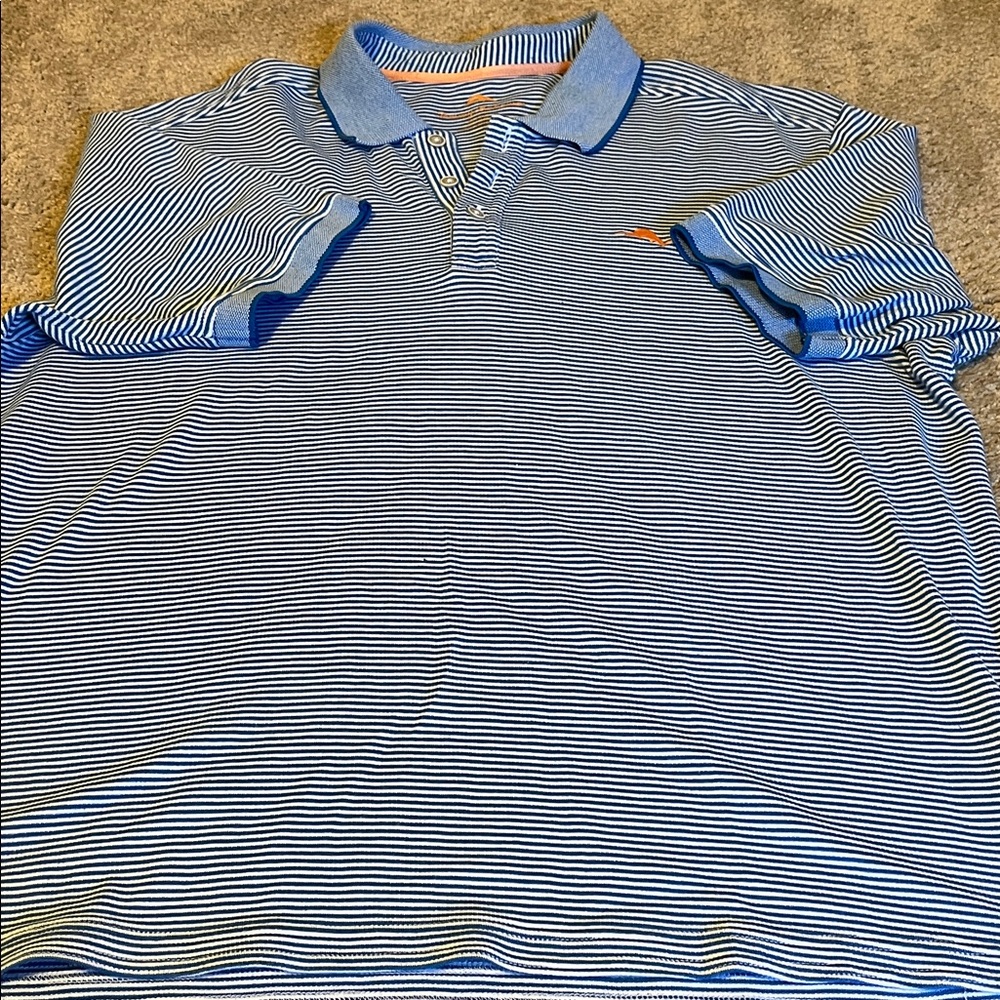 Tommy Bahama Blue and White Polo Shirt